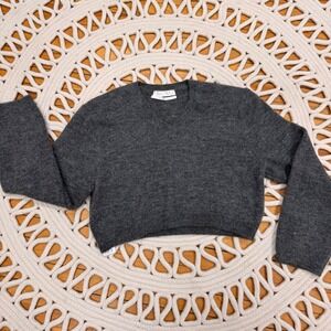 Mango‎ Charcoal Grey V Neck Cropped Sweater Size L Cottagecore